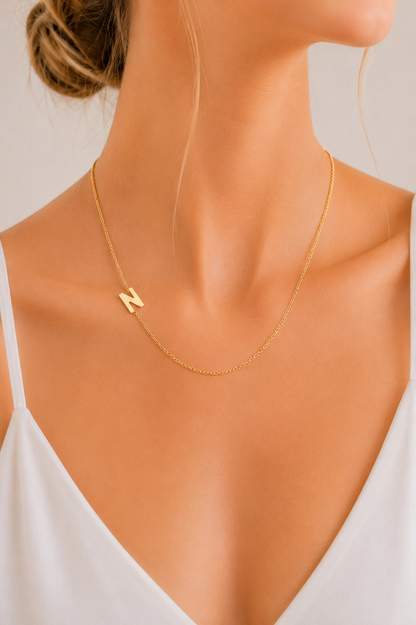 Colar Letra N Personalizado Folheado em Ouro 18K