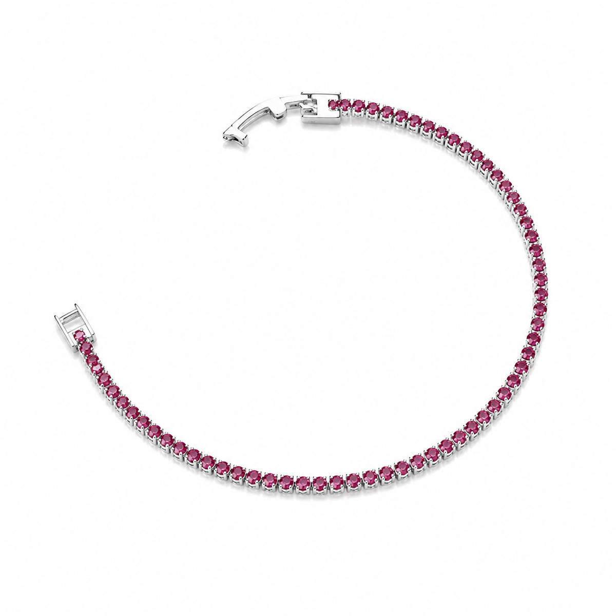 Pulseira Riviera Rosa 2mm Ródio Branco