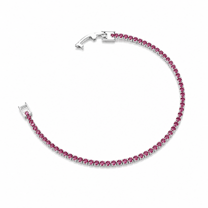 Pulseira Riviera Rosa 2mm Ródio Branco