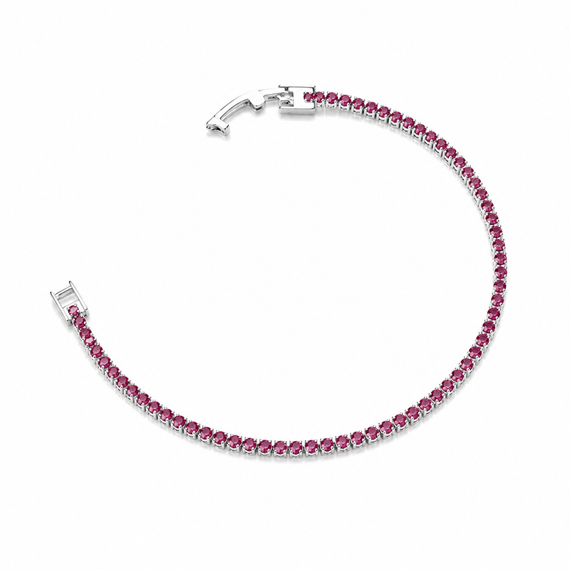 Pulseira Riviera Rosa 2mm Ródio Branco