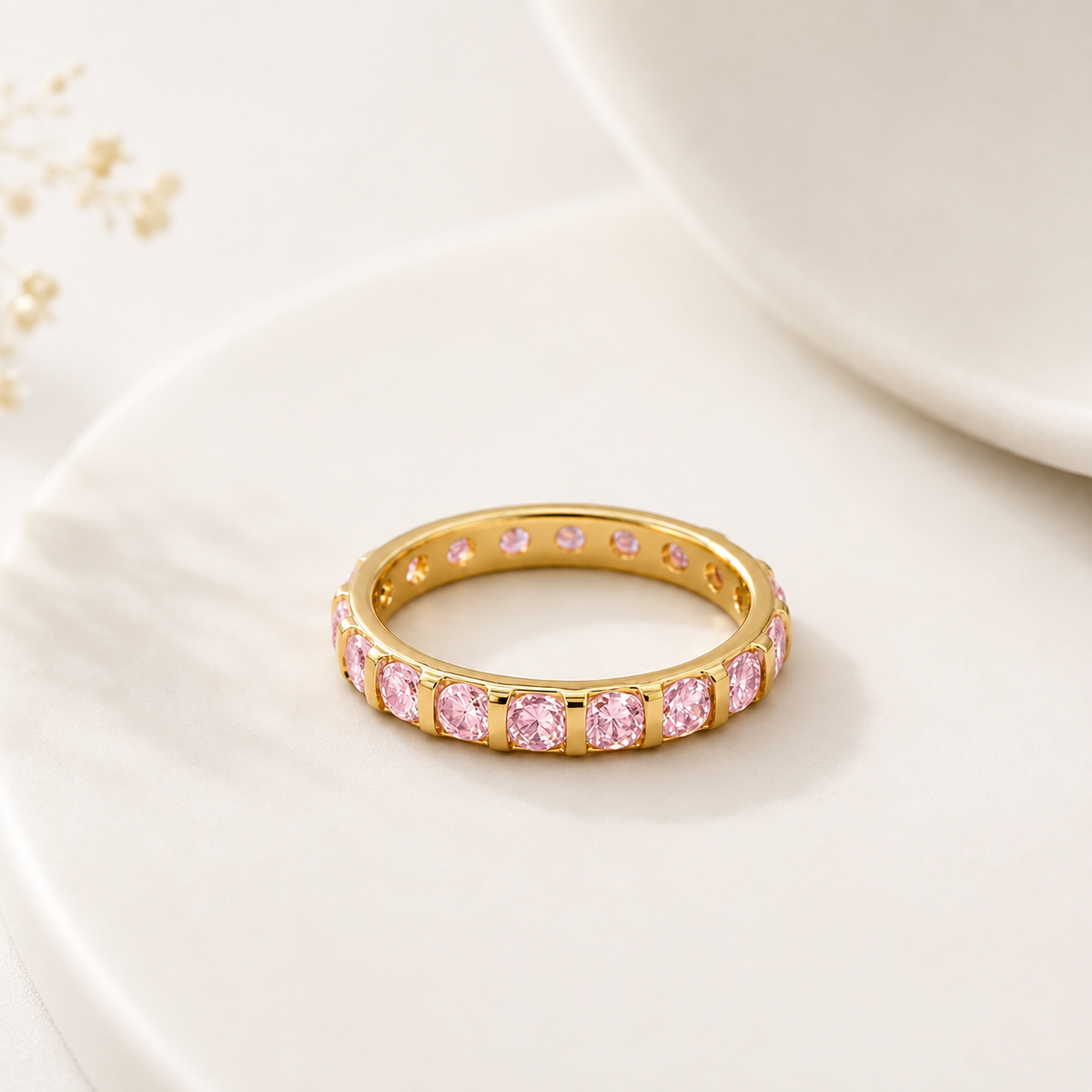 Anel Rainbow Quartzo Rosa Ouro 18k