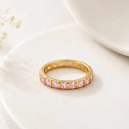Anel Rainbow Quartzo Rosa Ouro 18k