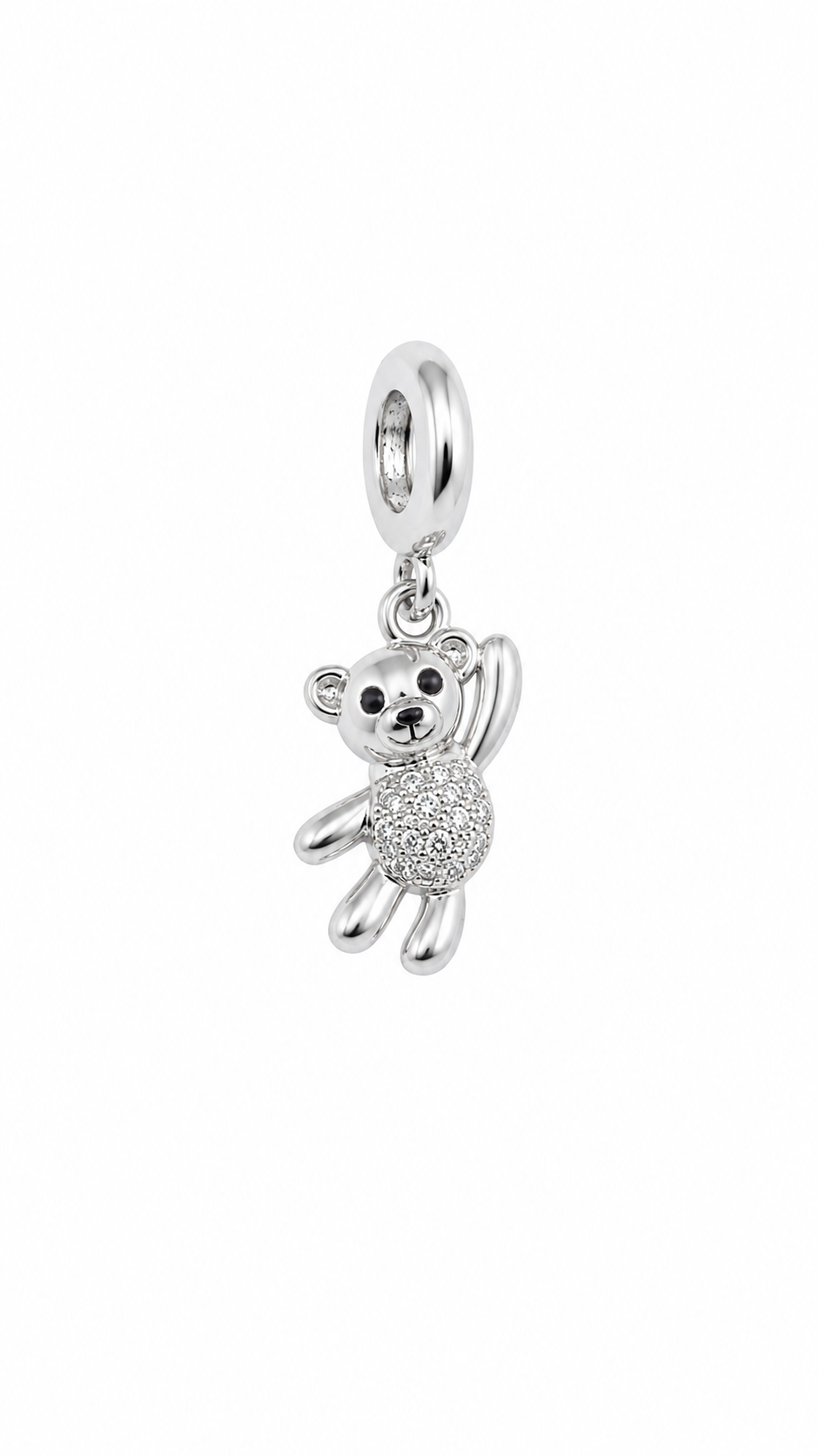 Pingente Ursinho Barriga Cravejada Ródio Branco