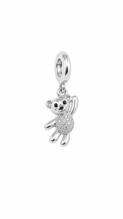 Pingente Ursinho Barriga Cravejada Ródio Branco