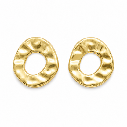 Brinco Oval Desregular Vazado Martelado Ouro 18k