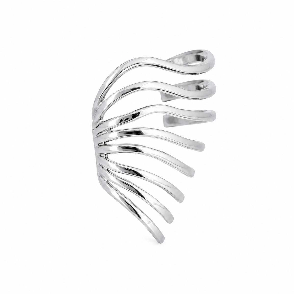 Brinco Piercing Fake Ondas Ródio Branco