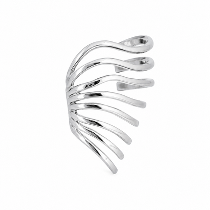 Brinco Piercing Fake Ondas Ródio Branco