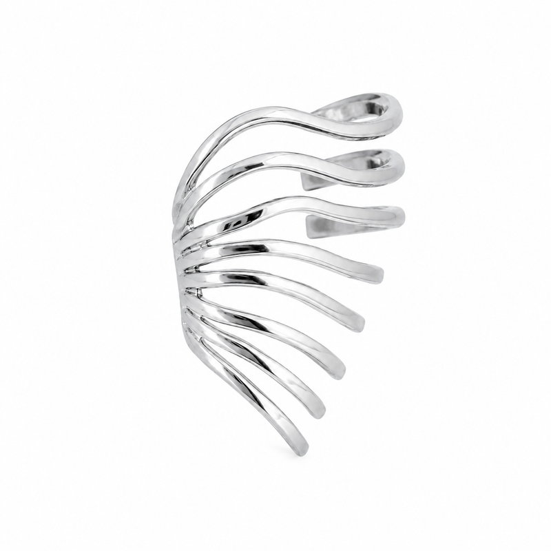 Brinco Piercing Fake Ondas Ródio Branco