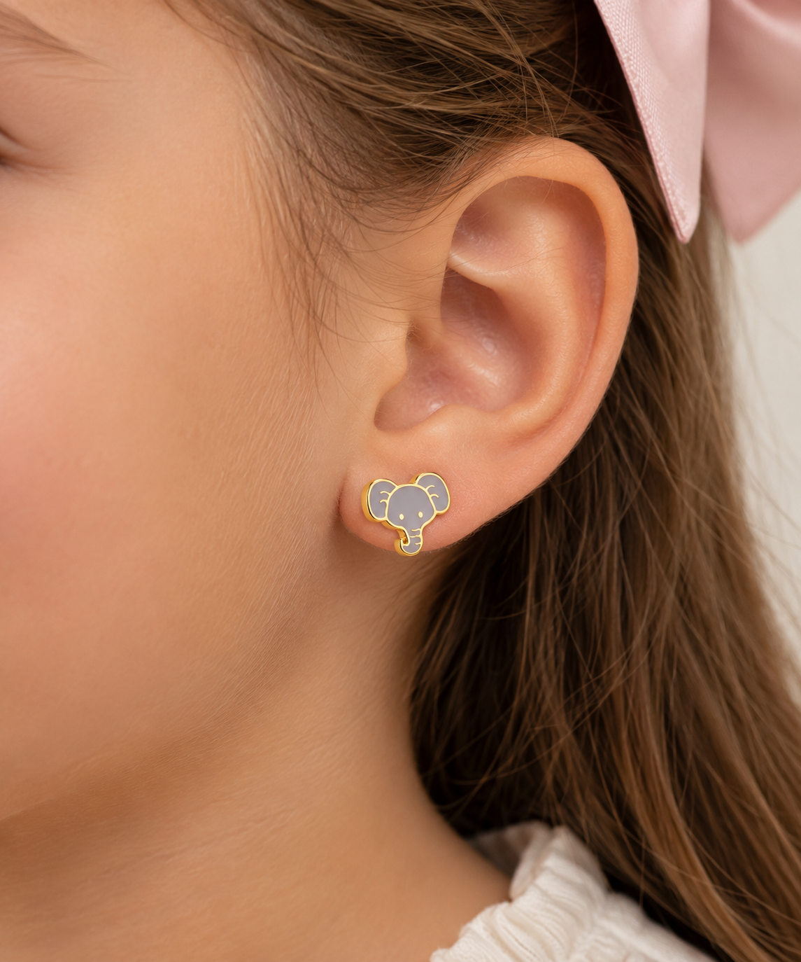 Brinco Elefante Esmaltado Infantil Ouro 18k