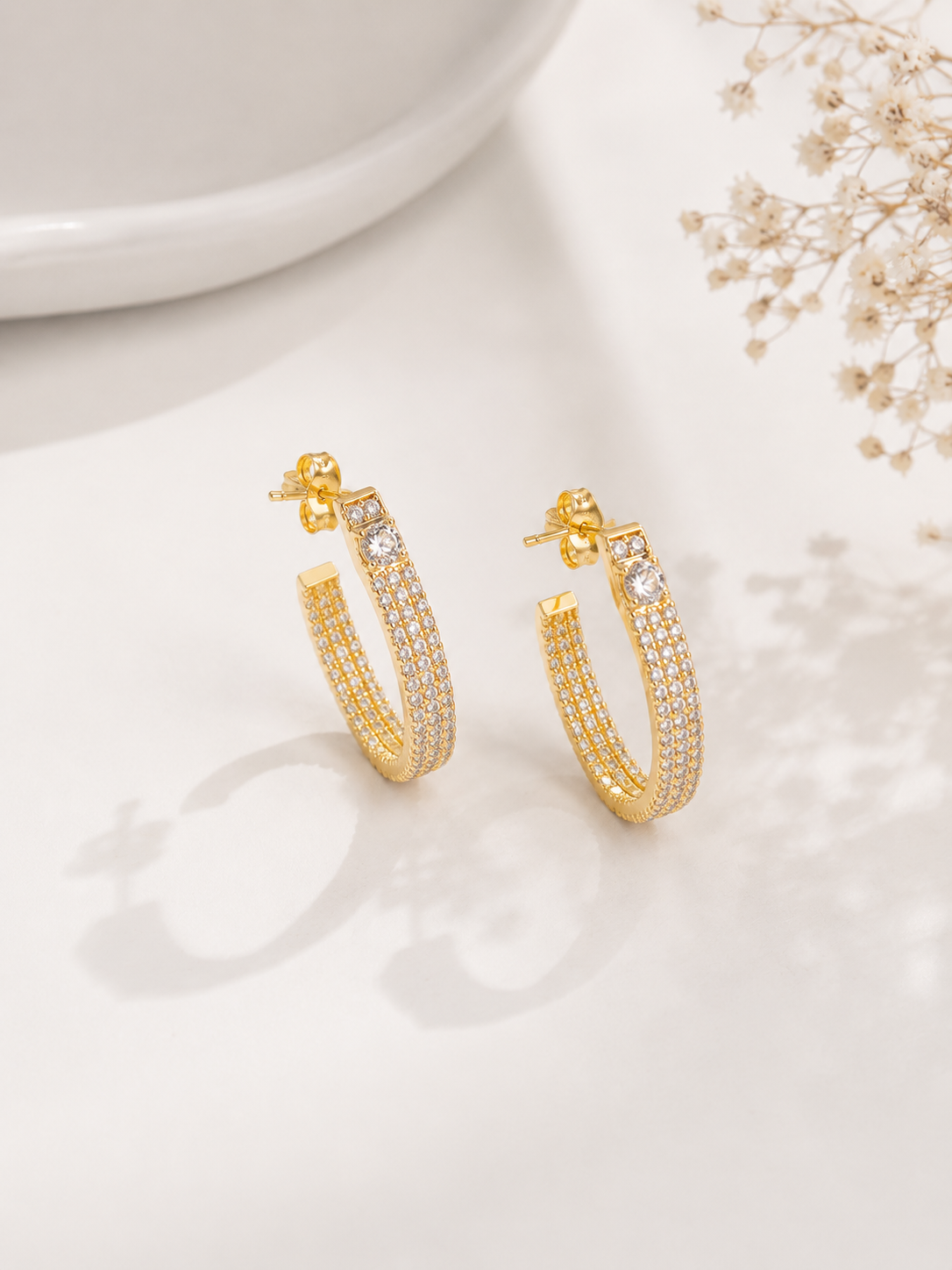 Brinco Argola Cravejada Ouro 18k