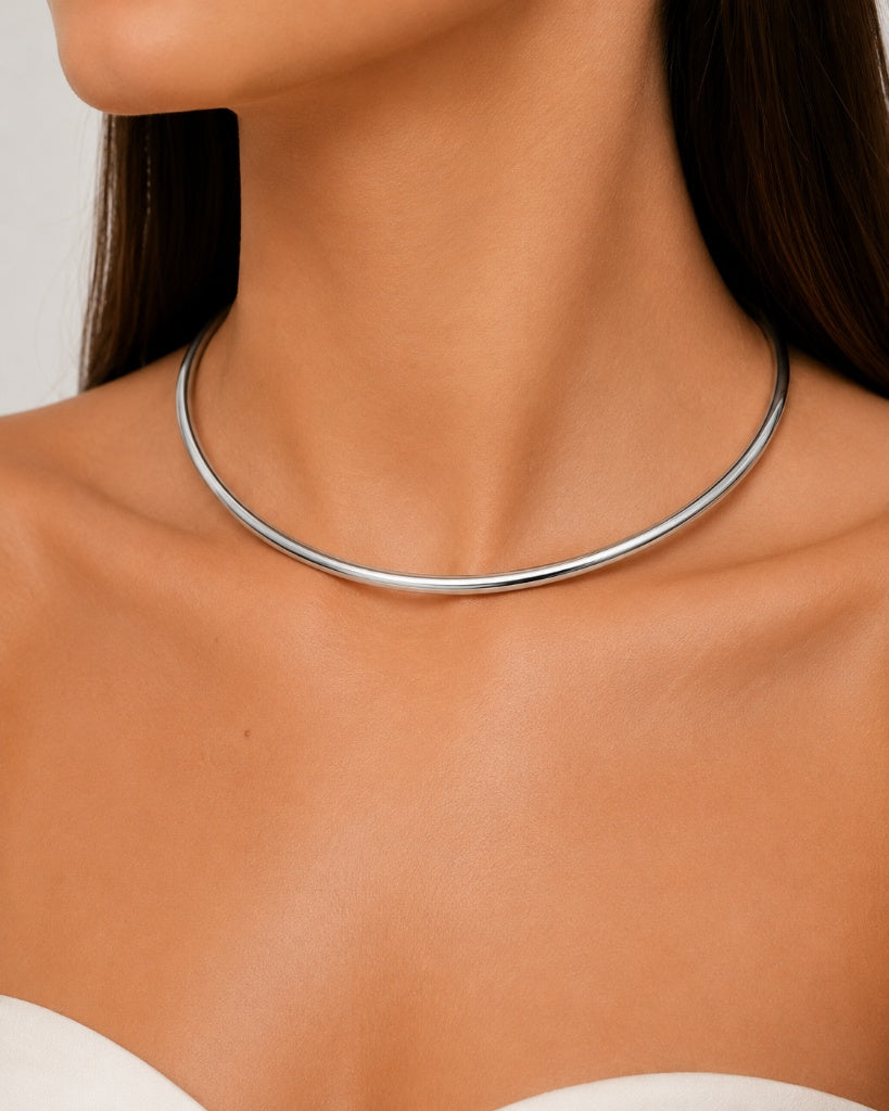 Choker Aro Liso 5,6MM Ródio Branco