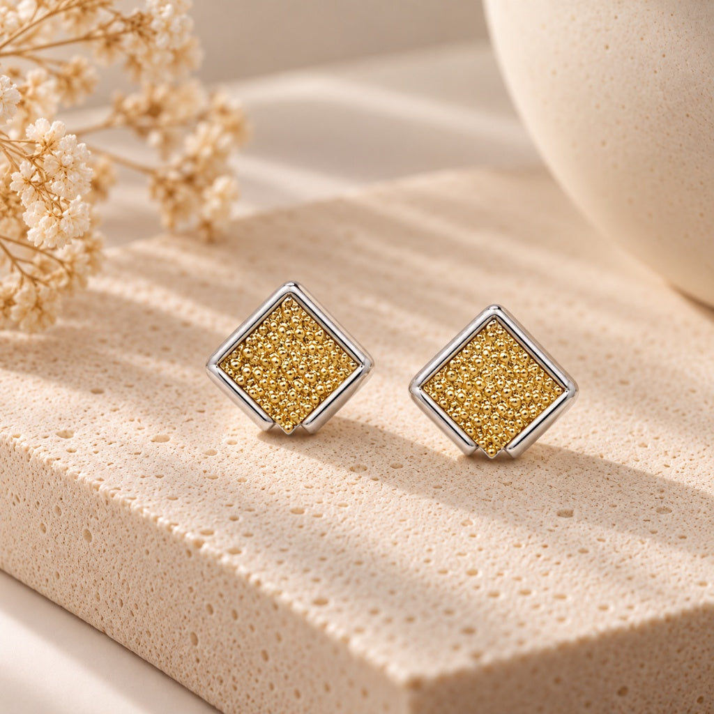 Brinco Losango Duo Mix de Banho Ouro 18k