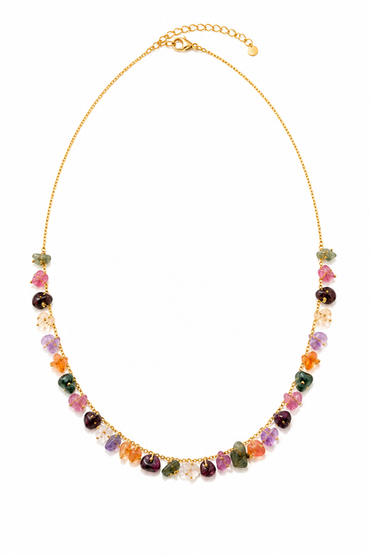 Colar Cascalho Colorido Natural Ouro 18k