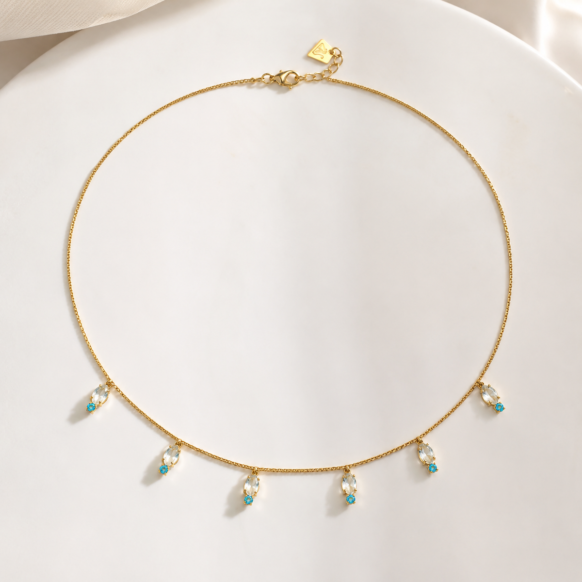 Choker Veneziana Pedra Azul Ouro 18k