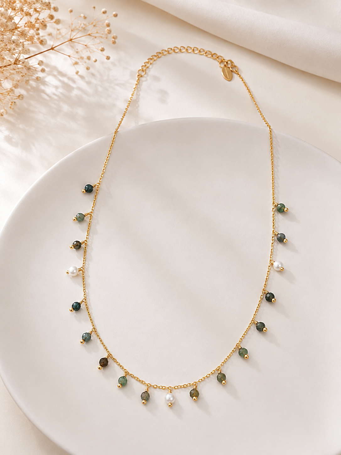 Choker Rondell com Pedra Natural Amazonita e Pérola Ouro 18k