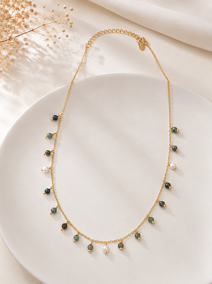 Choker Rondell com Pedra Natural Amazonita e Pérola Ouro 18k