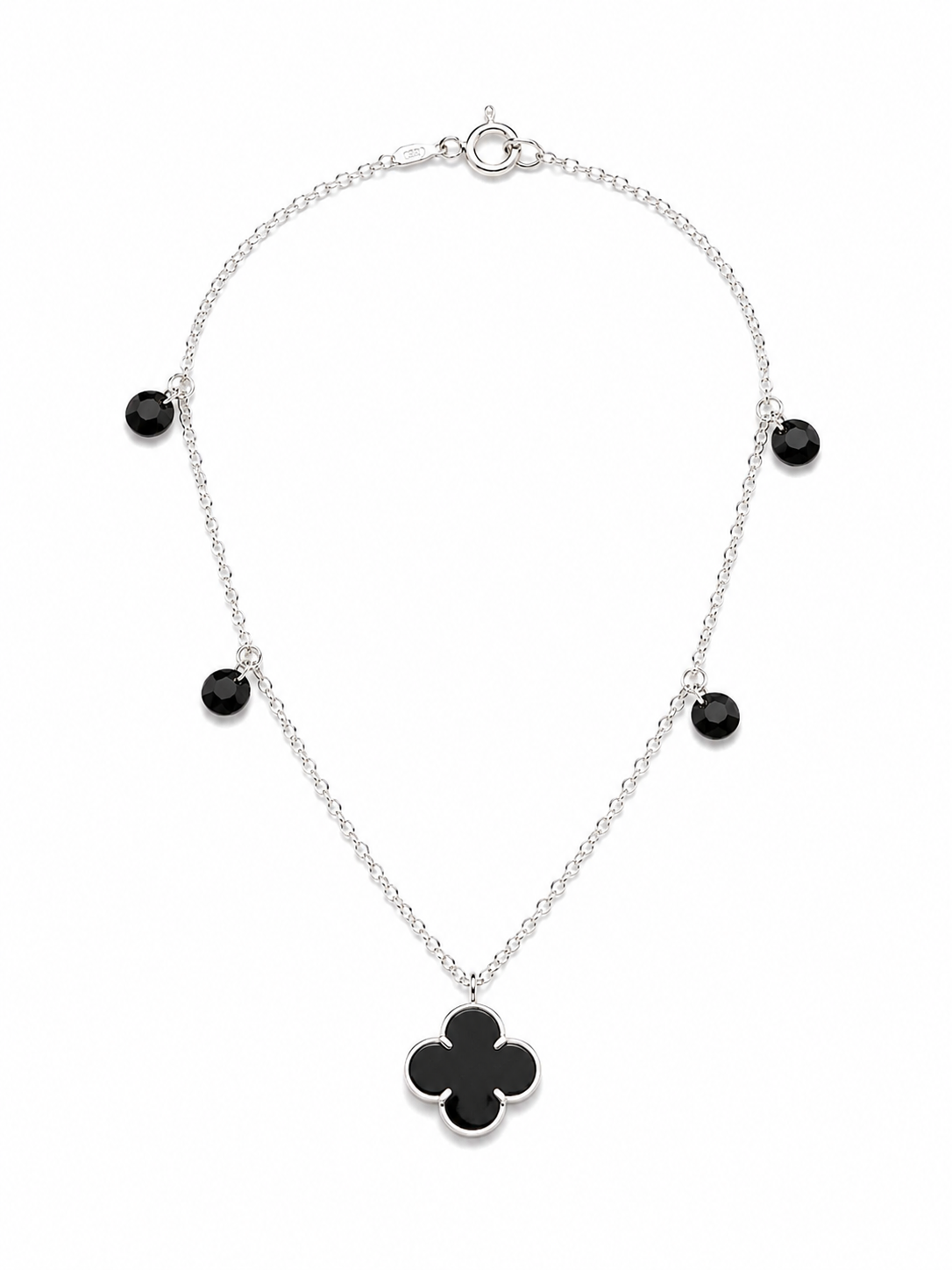 Pulseira Van Cleef Preto com Pedra Pendurada Prata 925