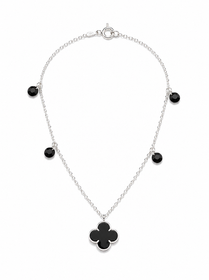 Pulseira Van Cleef Preto com Pedra Pendurada Prata 925
