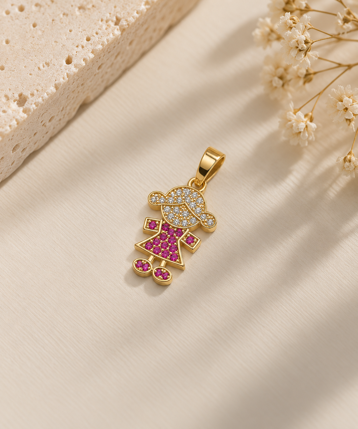 Pingente Menina Rosa Ouro 18k