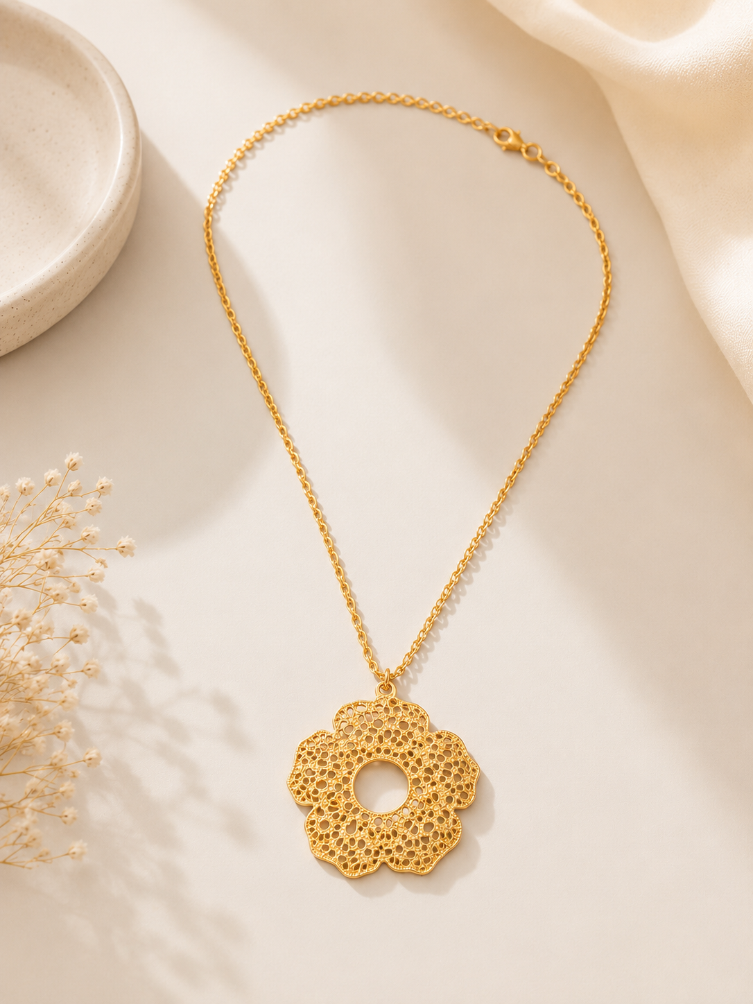 Colar Flor Elo Trançado Ouro 18k