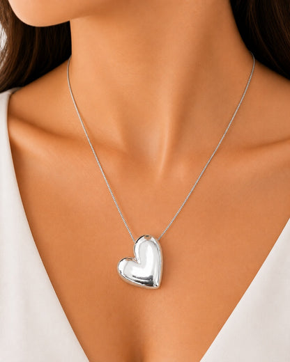 Colar Coração Liso Ródio Branco