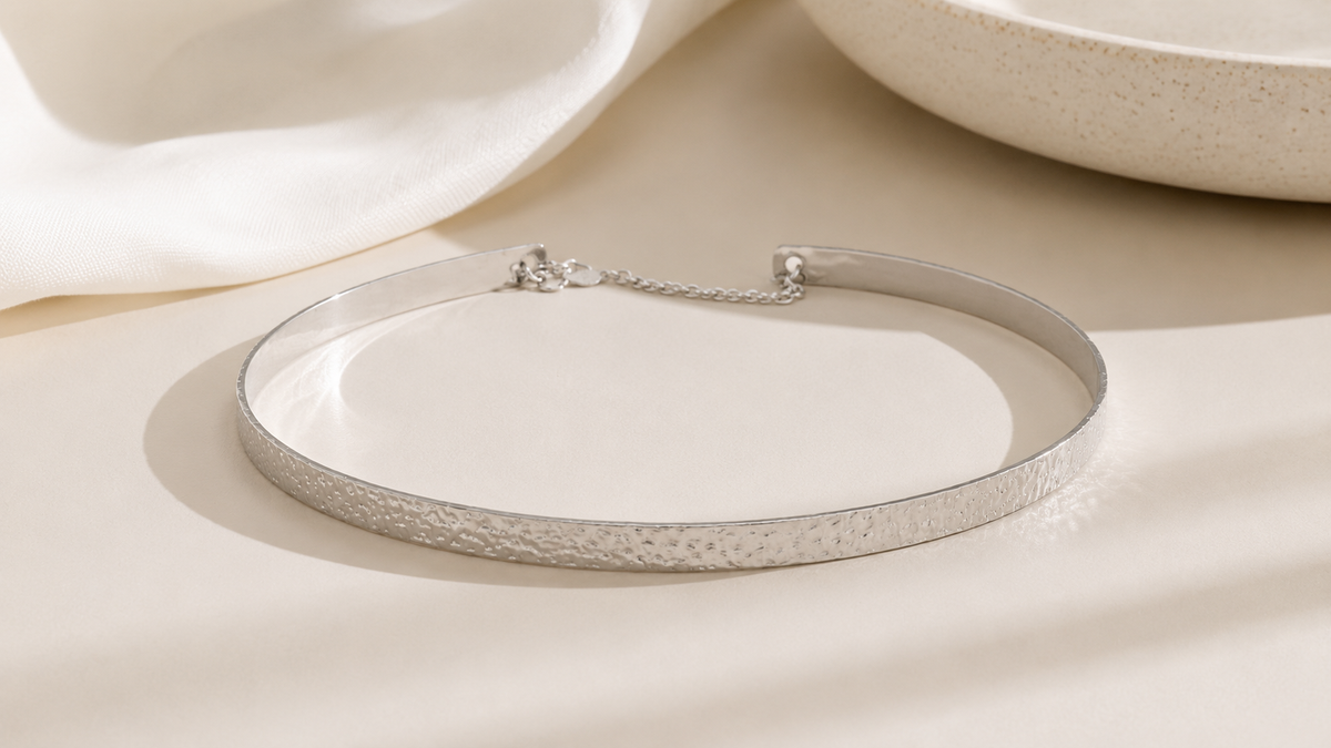 Choker Aro Rígido Pipoca Ródio Branco