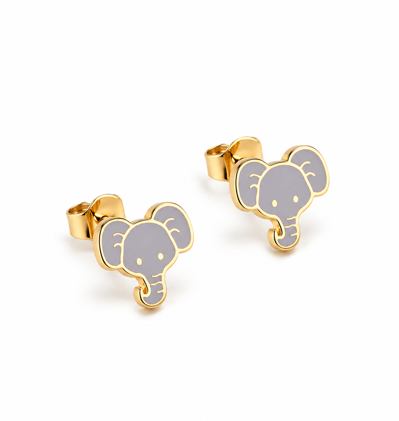 Brinco Elefante Esmaltado Infantil Ouro 18k