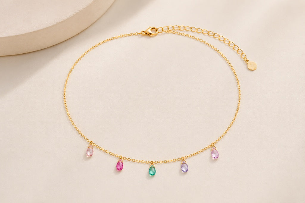 Tornozeleira Cartier com Zircônia Colorida Ouro 18k