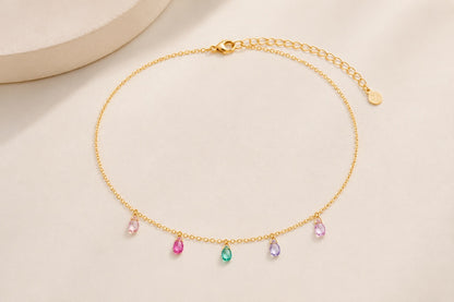 Tornozeleira Cartier com Zircônia Colorida Ouro 18k