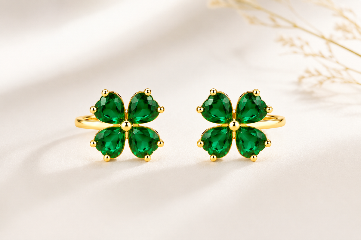 Brinco Flor Esmeralda Ouro 18k