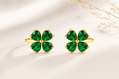 Brinco Flor Esmeralda Ouro 18k