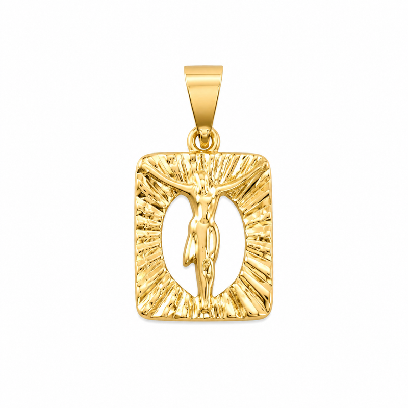 Pingente Religioso Retangular Jesus Crucificado Ouro 18k