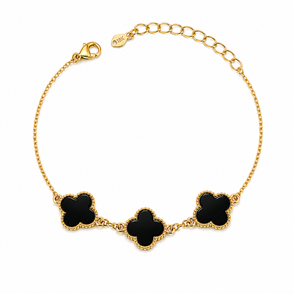 Pulseira Trevo Puffer Preto Ouro 18k