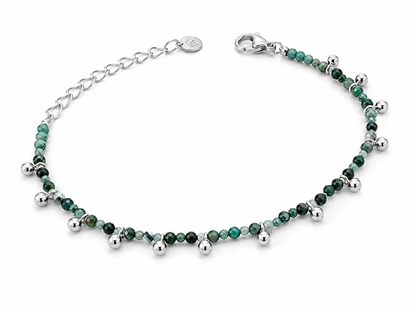 Pulseira Pedra Natural Com Bolinha de Metal Ródio Branco