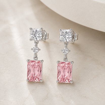 Brinco Zircônias Pink Cristal Prata 925