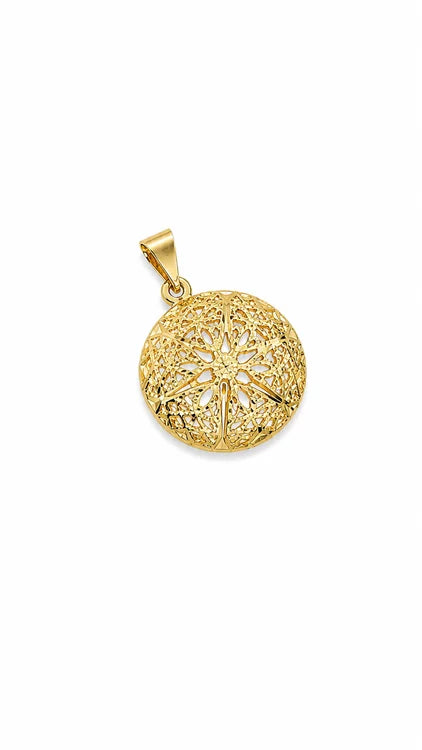 Pingente Relicário Redondo Trabalhado Ouro 18k