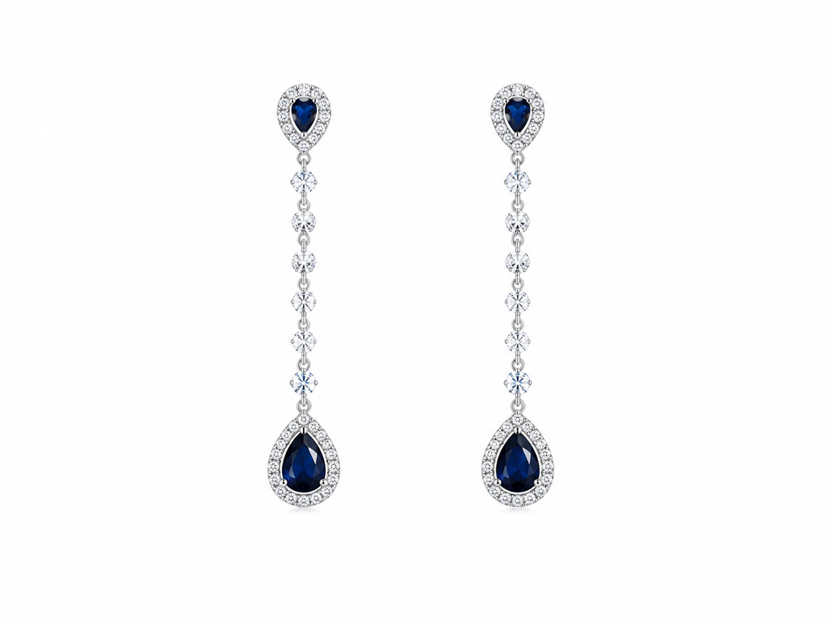 Brinco Party Pendulo Gota Azul Safira Prata 925