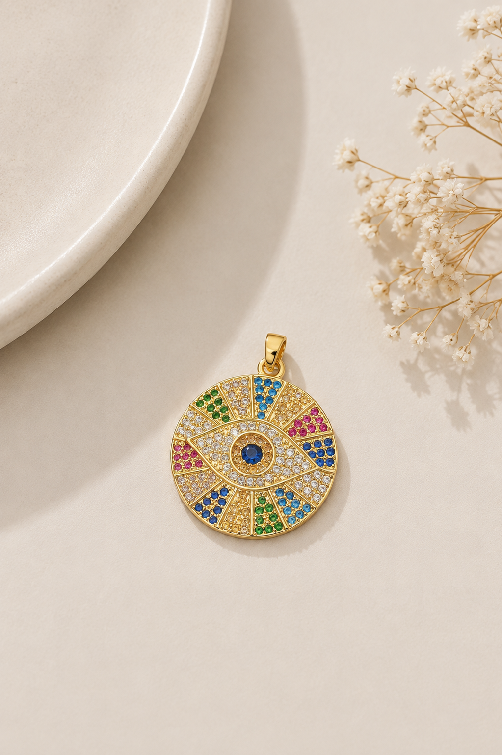 Pingente Olho Cravejado Colorido Ouro 18k