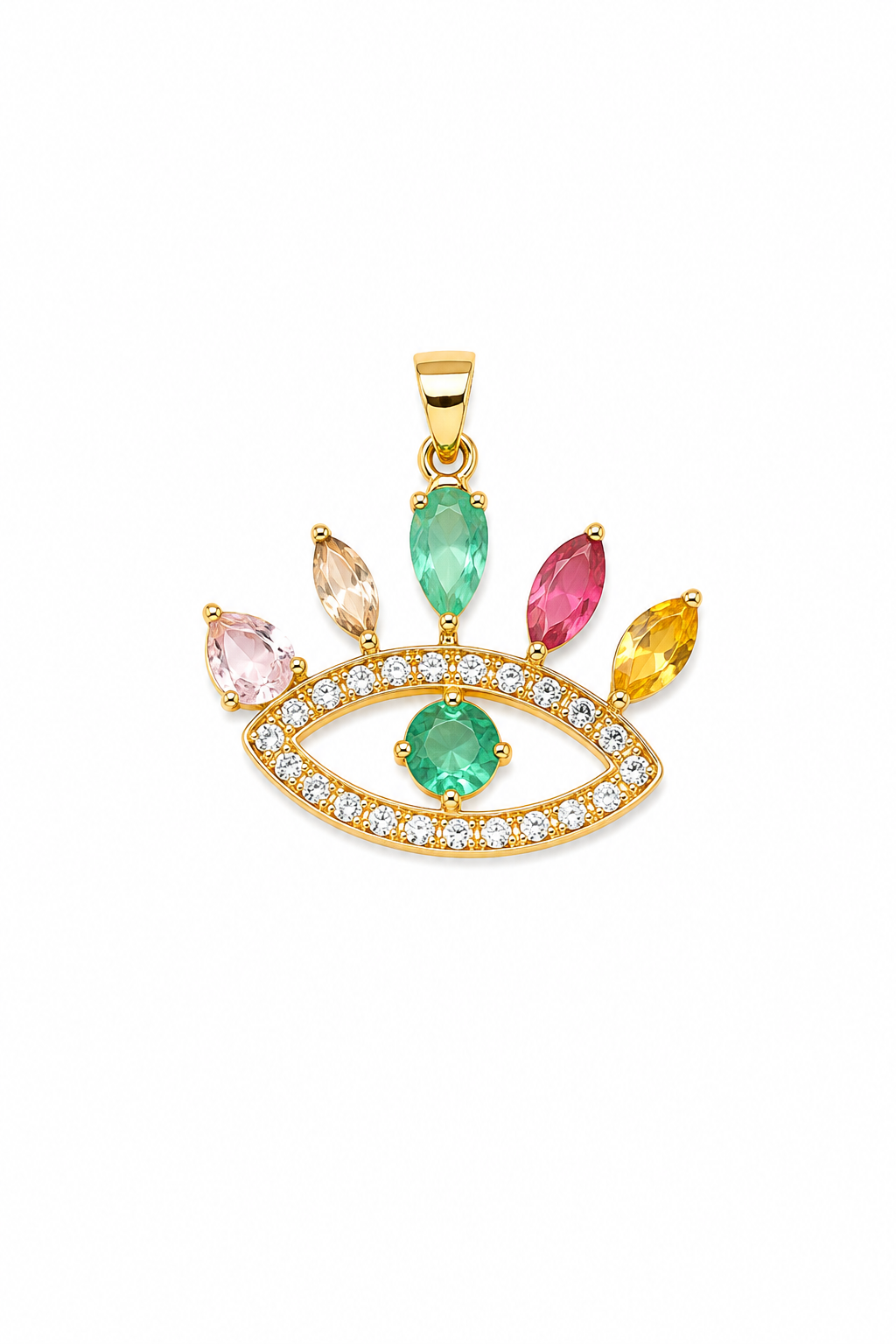 Pingente Olho Grego Navete Colorido Ouro 18k