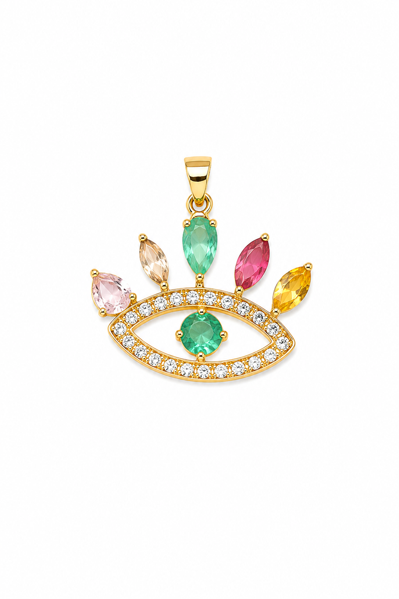 Pingente Olho Grego Navete Colorido Ouro 18k