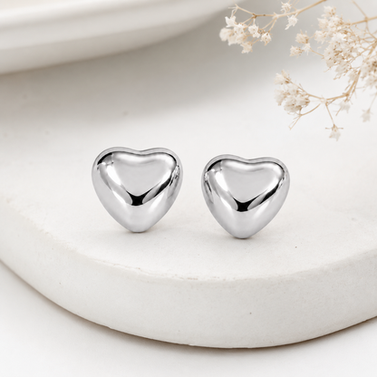 Brinco Puffy Heart Ródio Branco