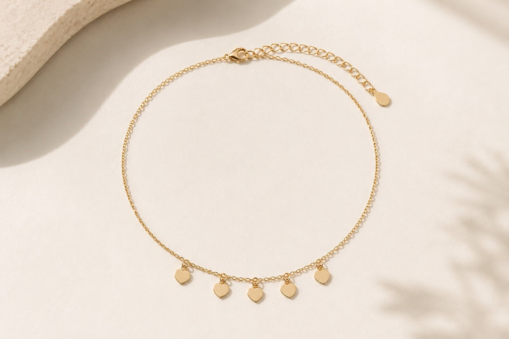 Tornozeleira Cartier Coração Achatado Ouro 18k