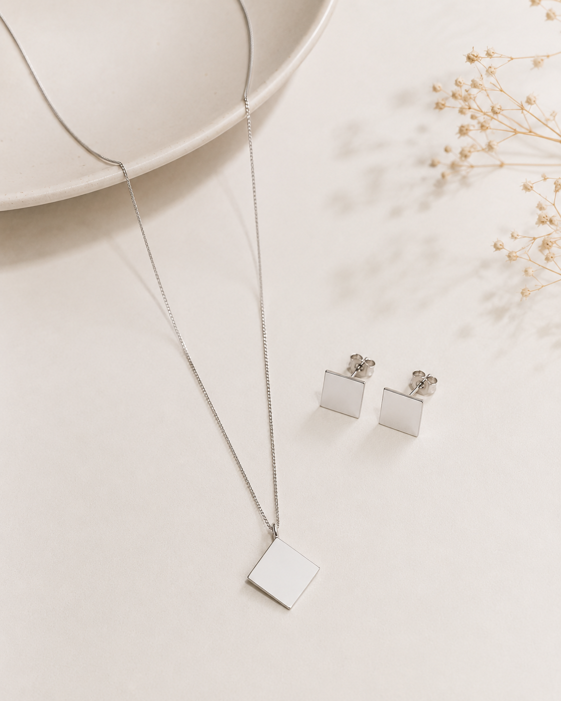 Conjunto Quadrado Liso Prata 925