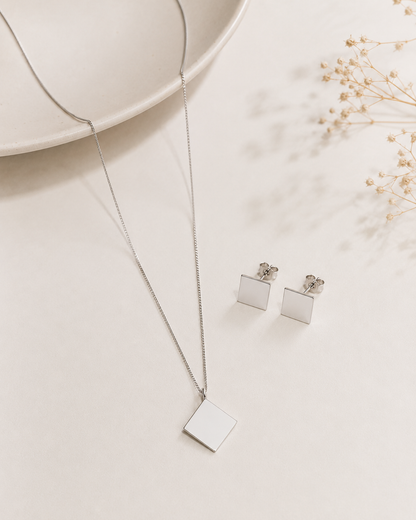 Conjunto Quadrado Liso Prata 925