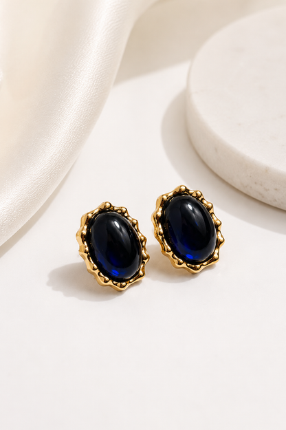 Brinco Luar Nobre Safira Azul Escura Ouro 18k