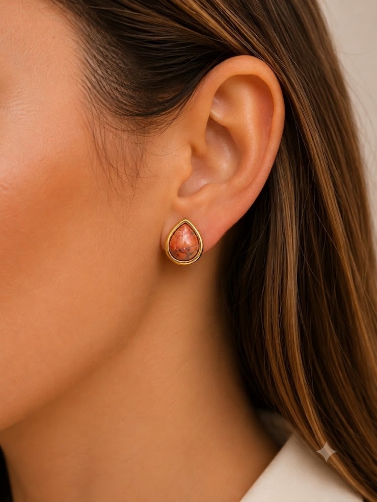 Brinco Ágata Coral Ouro 18k