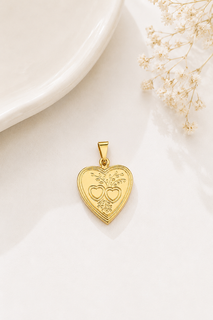 Pingente Relicário Coração Ramificados Ouro 18k