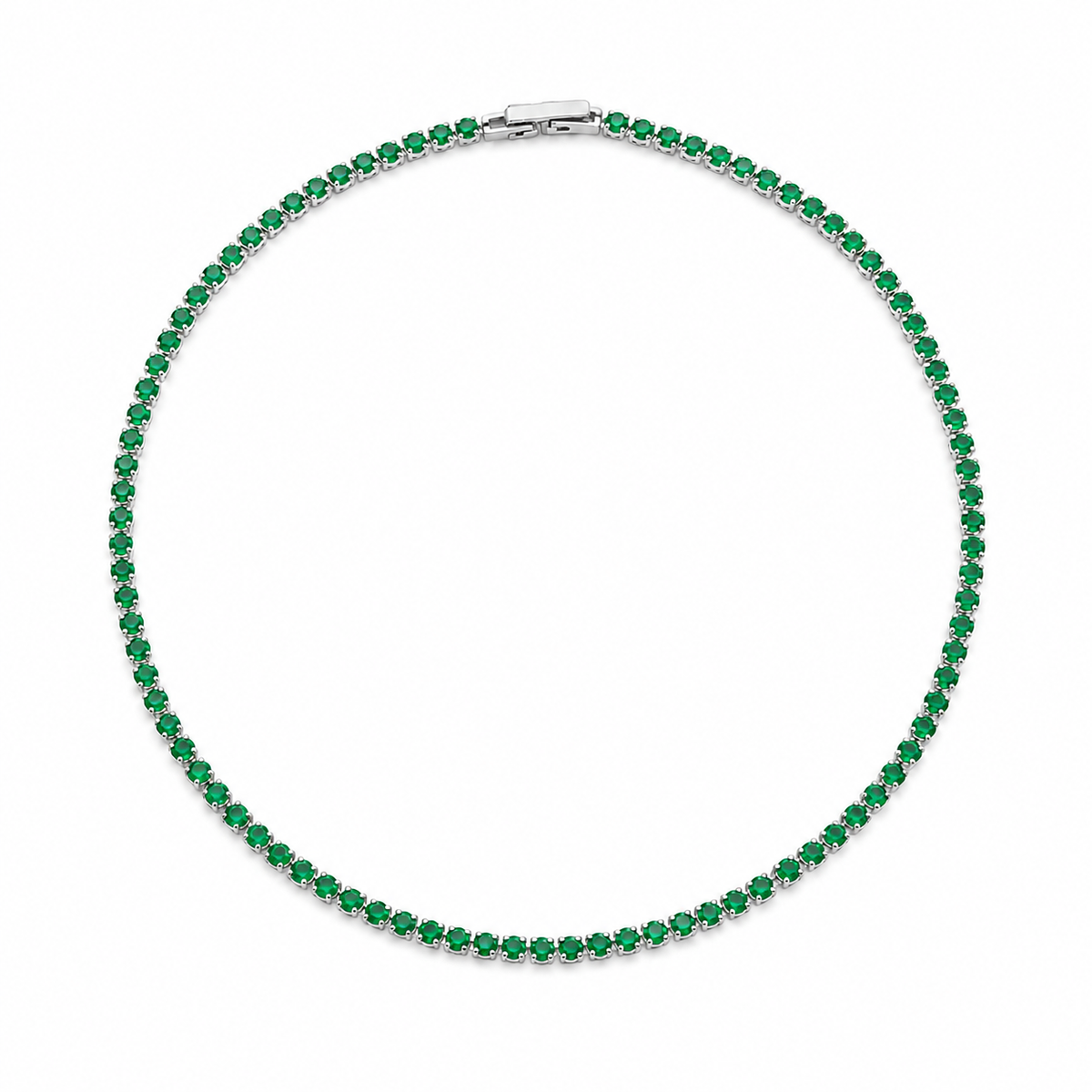 Colar Riviera Esmeralda 2mm Ródio Branco