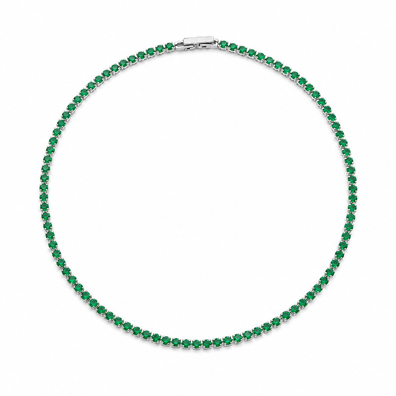 Colar Riviera Esmeralda 2mm Ródio Branco
