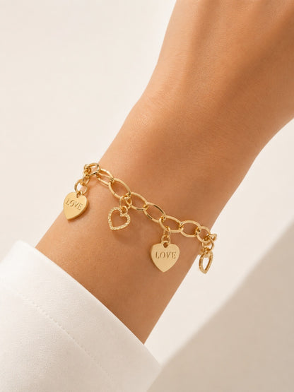 Pulseira Elos Ovais com Coração “Love" Ouro 18k